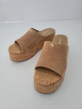 Larroudé Charli Leather Wedge Mule Sandals   Size 9